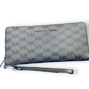 Michael Kors Continental Wallet Wristlet Black Grey